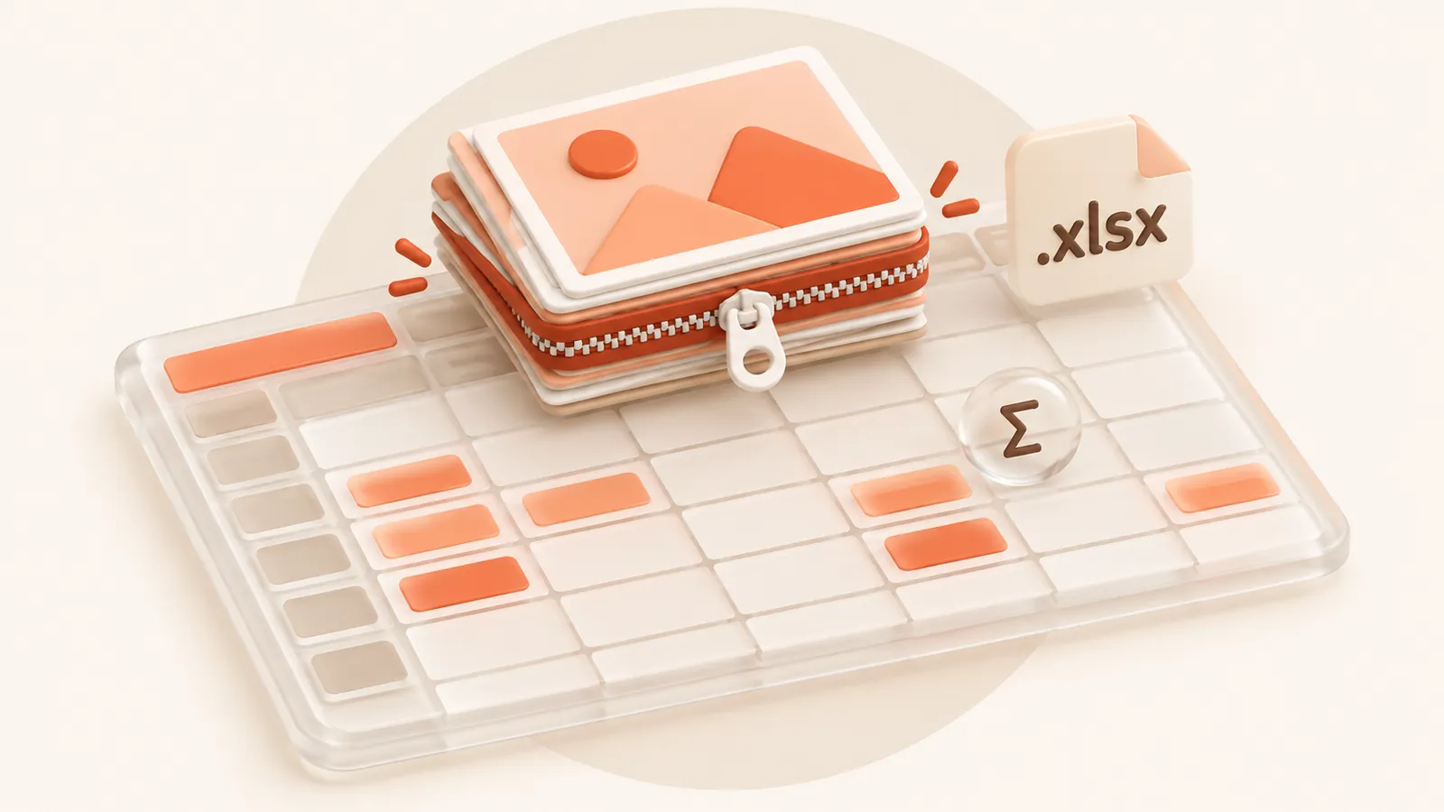 Pasted screenshots zipped flat on top of an untouched spreadsheet grid
