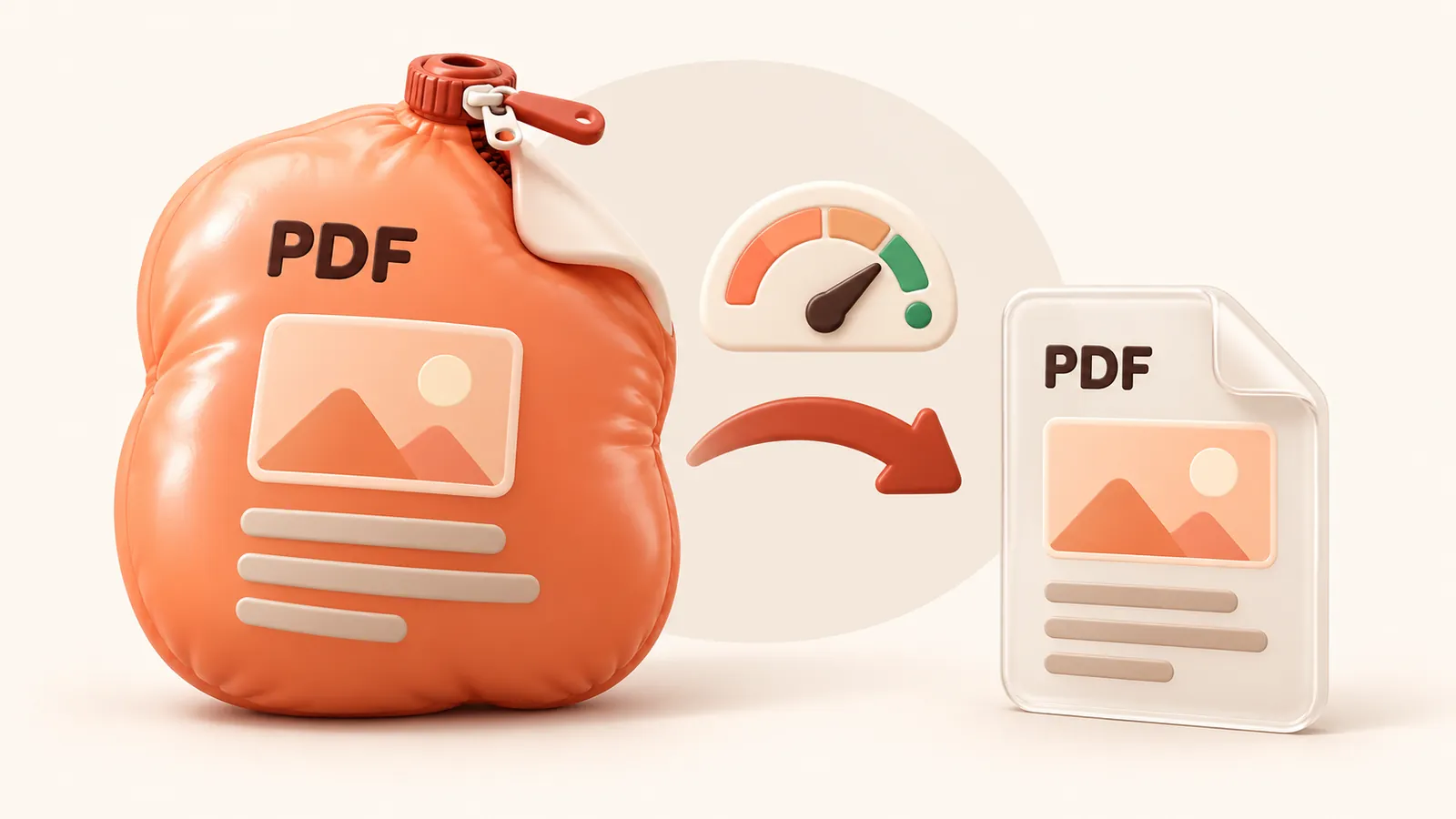 An inflated PDF balloon letting its air out into a flat, sharp page